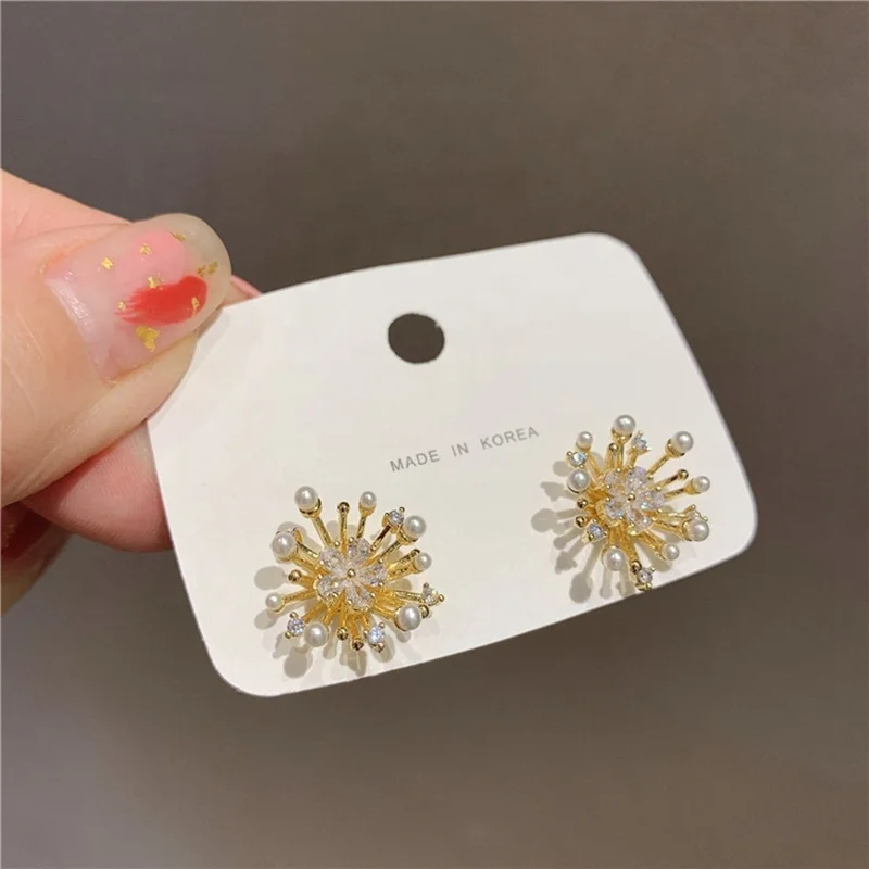 

Fashion Cute Shiny Zircon Flower Stud Earrings For Women Girls Elegant Micro Paved Pendientes Jewelry Gifts, As picture shows