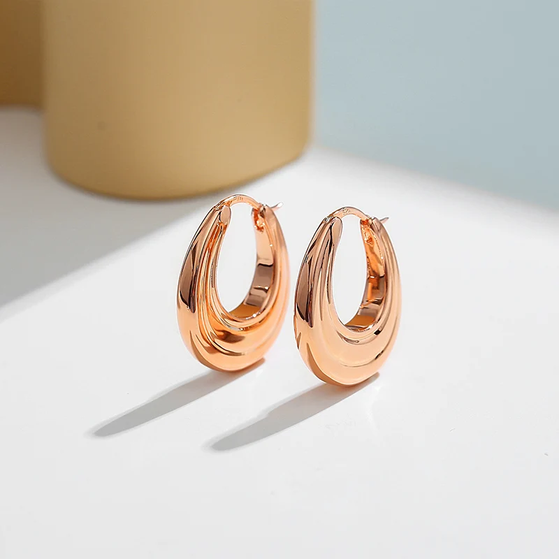 

Simple Lightweight Chunky Open Hoops 925 Sterling Silver Hypoallergenic S925 Rose Gold Huggies Hoop Earrings for Women