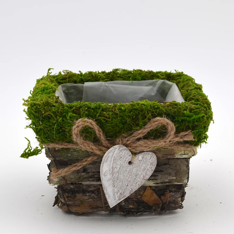 

wholesale square shape Moss kettle flower pot custom muscus handcraft decoration, Green