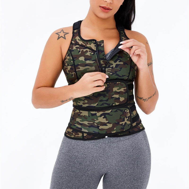 

Factory Supply Zip Up Underbust Slim Waist Neoprene Sauna Corset Camouflage Green Body Waist Eraser Sweat Trimmer Belt