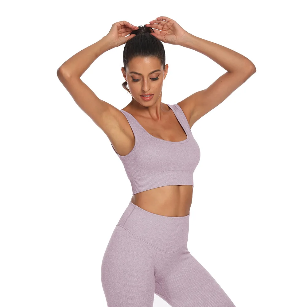

Amazon hot sell buttery soft yoga set Tight-fitting hip suction AB yarn vertical strip seamless suit yoga pants