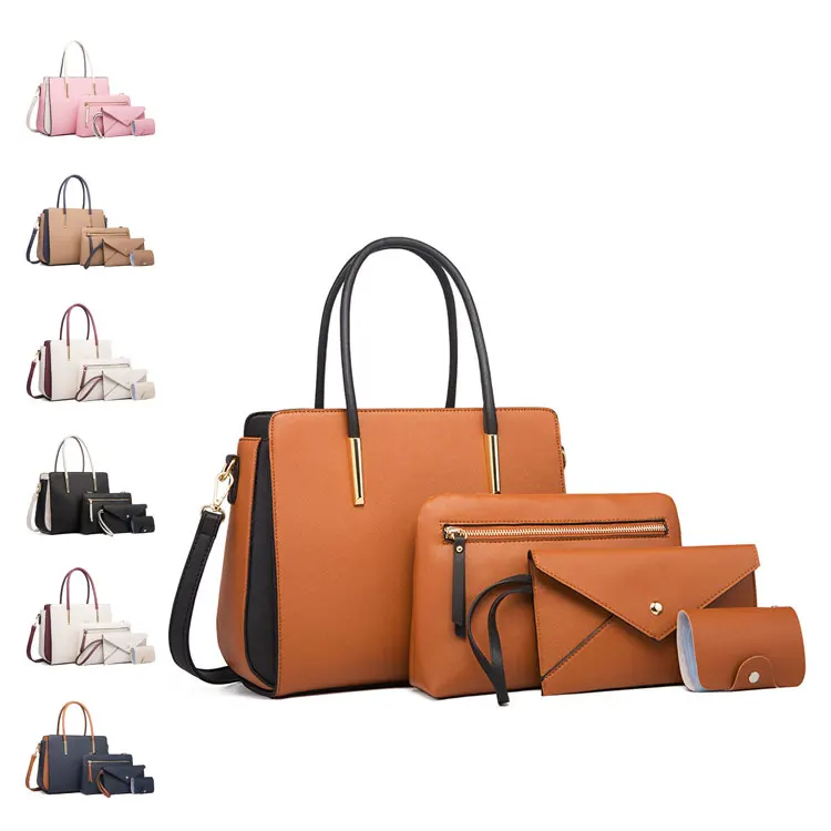 

EG122 Fashion Luxury Designer Custom logo ladies 4 in 1 shoulder Purses and Handbags set Cross Body Hand Bags 2021 Women