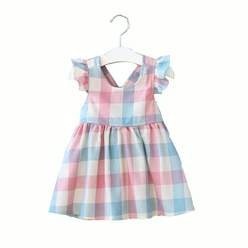 

Summer strap plaid dress casual girls plaid