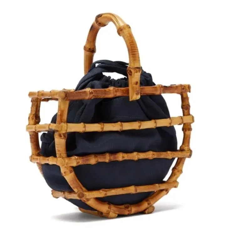 

Fashion women summer bamboo round bag bamboo handle straw handbag straw beach bags