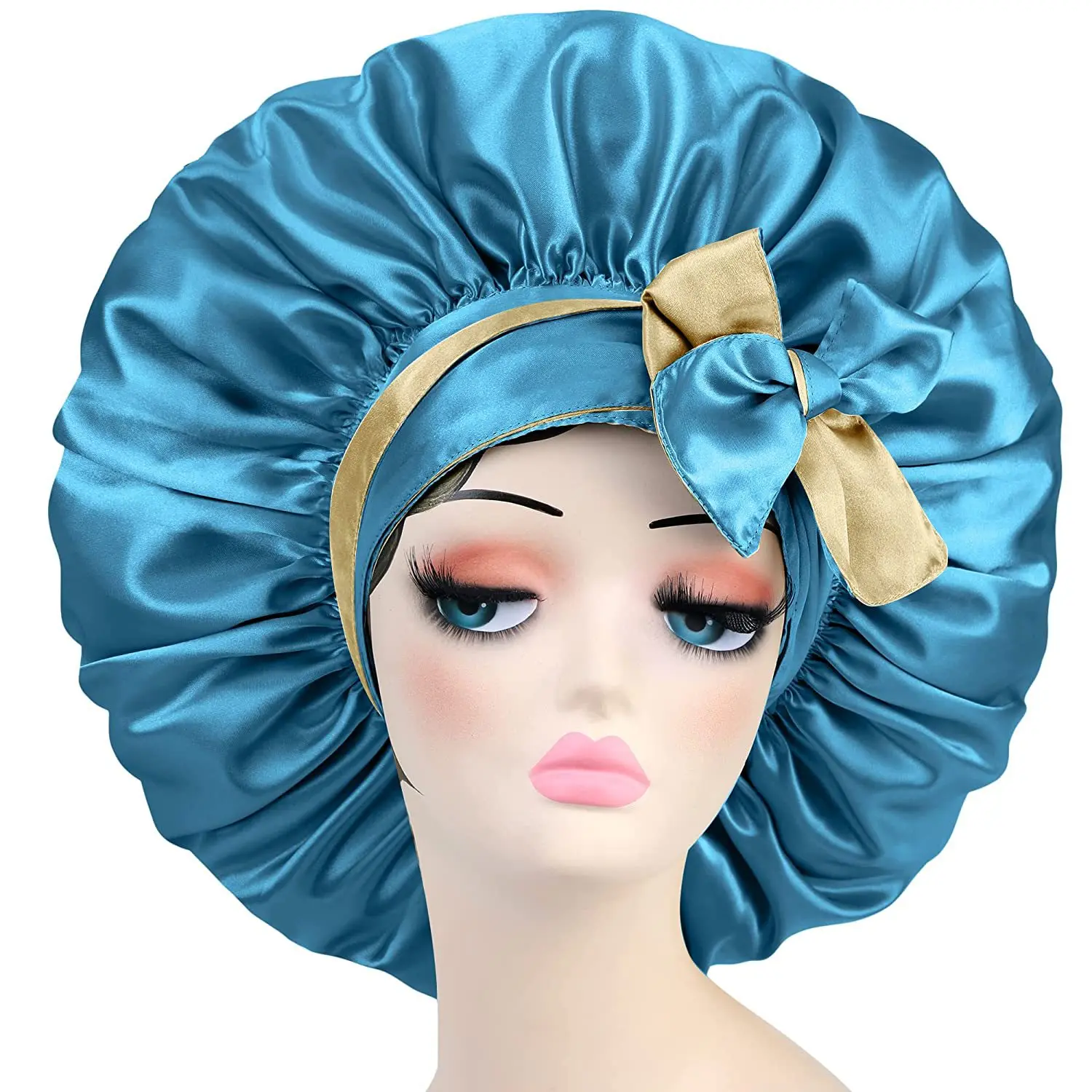 43CM Extra Large Sleep Cap Reversable Double Layer Silk Satin Bonnets Hair Wraps With Tie