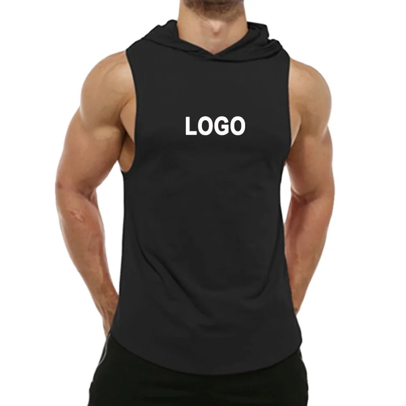 

Sports Bodybuilding Men Workout Hooded Tank Tops Stringer Muscle Cut Off T Shirt Men's Sleeveless Hoodies, Customized color