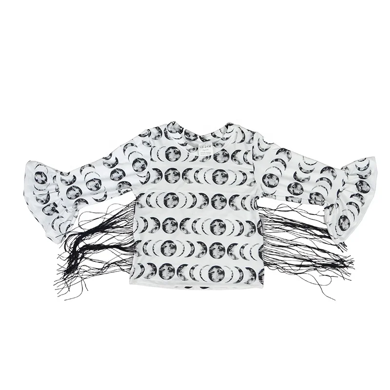 

newest Hot sale girls spring autumn leisure T-shirt baby tassels T-shirt flare sleeve top Sale boutique kids clothing