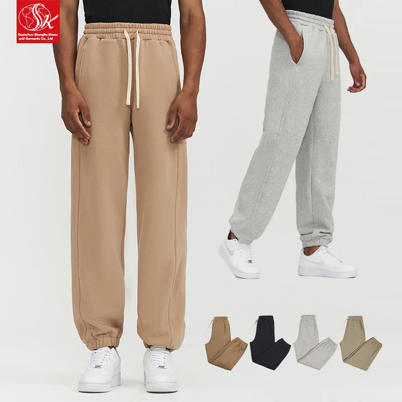 SK 390G Men's Casual Sportswear Sweatpants Fleece-Lined Adjustable Ankle Cuffs Straight Leg Mid Trendy American-Style Pants