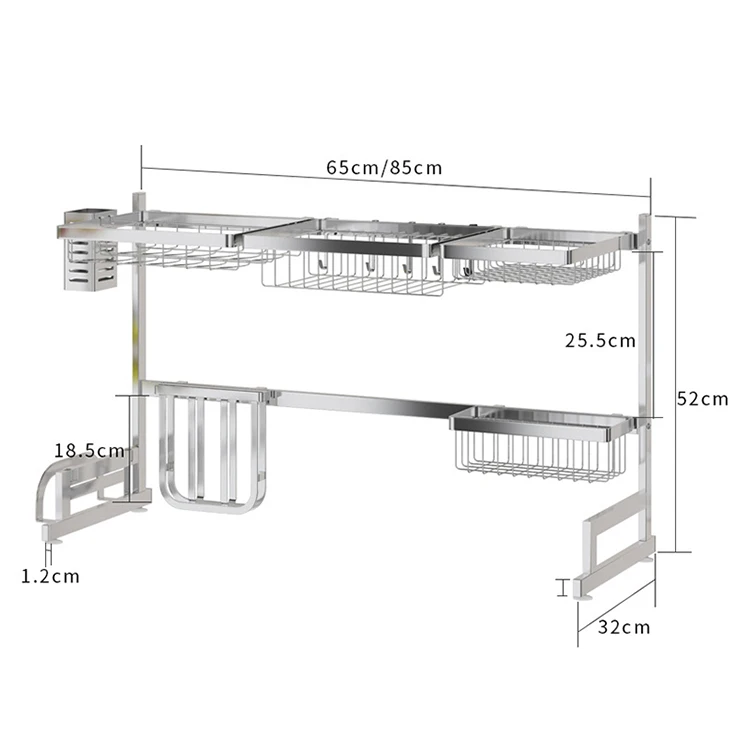 

Most Popular Detachable Stainless Steel Kitchen Dish Drying Rack Drainer, Silver