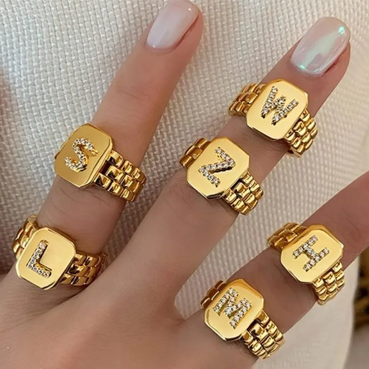 

Eico Gold Ring 18k Initial Zircon Chian Design Fashion Ring Set Jewelry Letter Rings For Men And Women, Golden