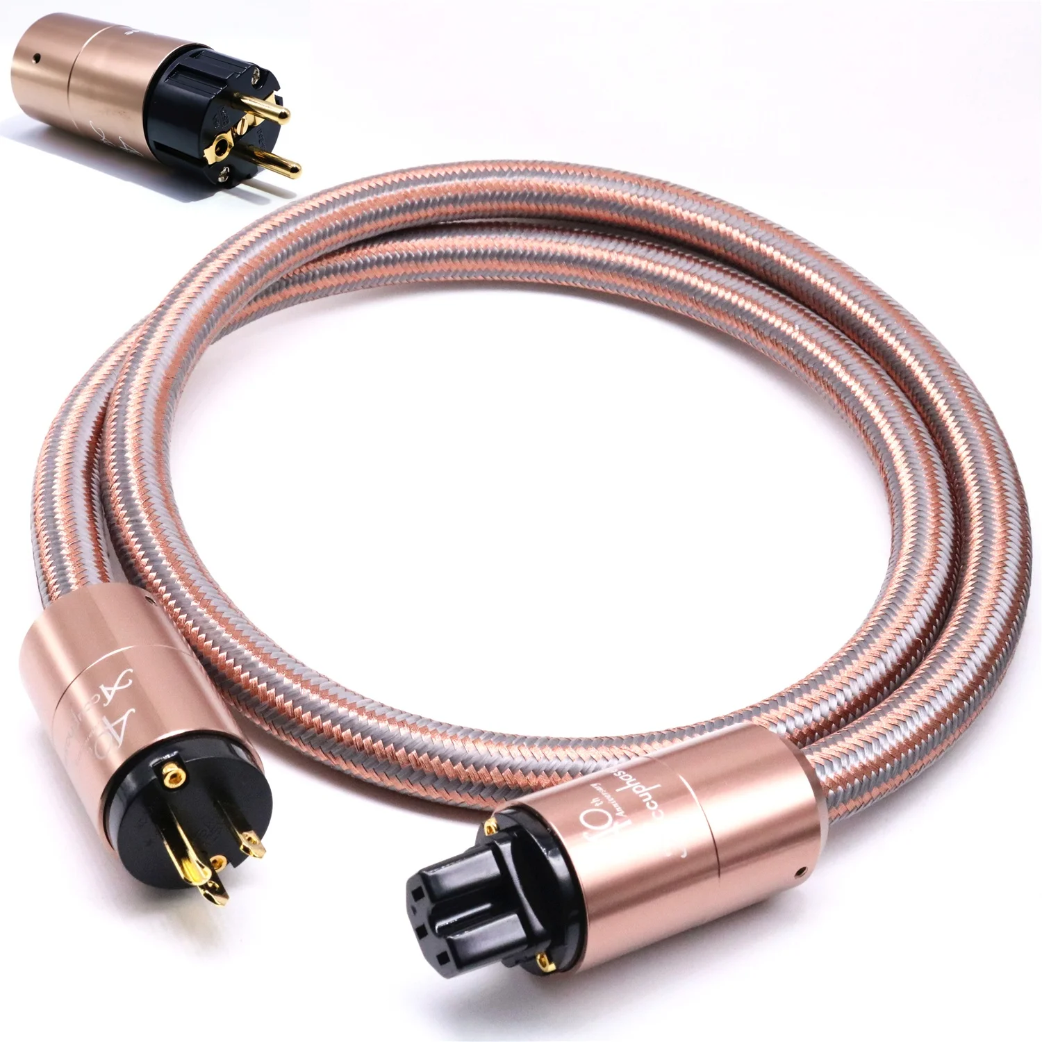 

YIVO XSSH Hifi OFC Pure Copper Plated Gold Aluminium alloy Shell IEC connector EU Power Cable Cord with eu plug, As pictures show