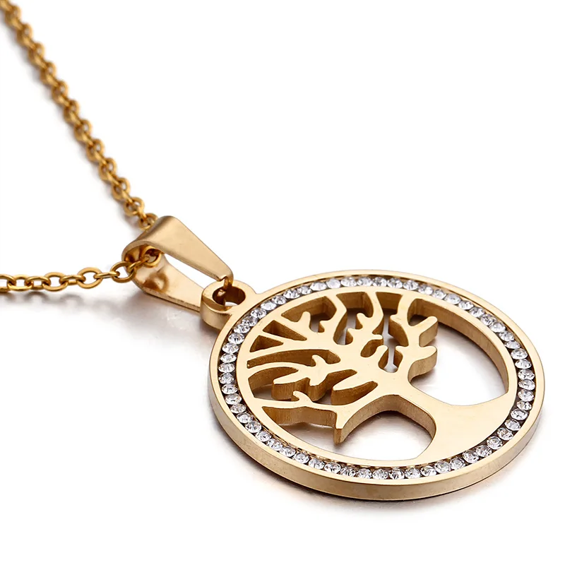 

Zircon 18K real gold christmas tree fashion jewelry steel pendant women's Stainless Steel Necklace
