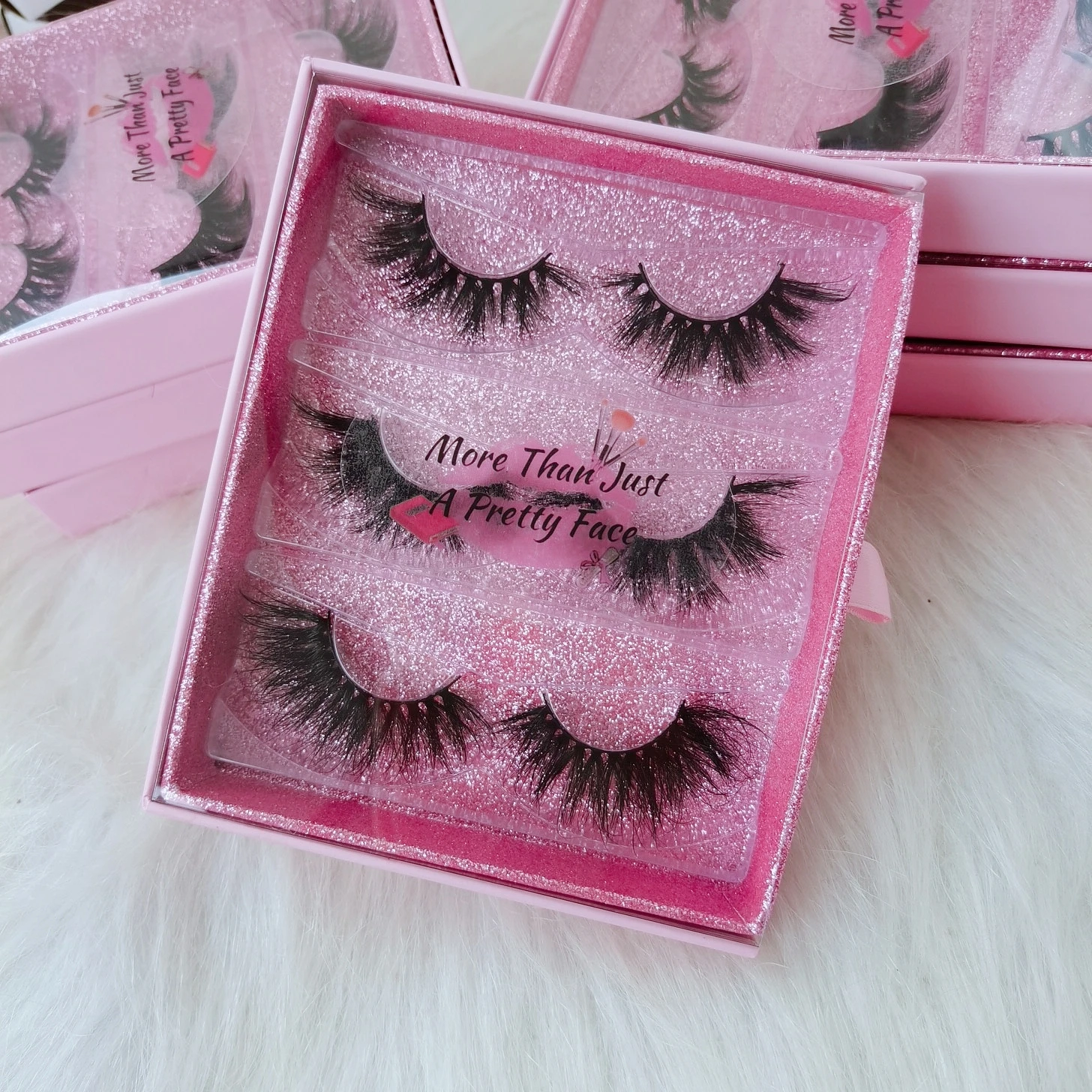

3 pair eyelash box Private label wispies eyelashes pack fluffy mink 5d 3 pairs eyelash book