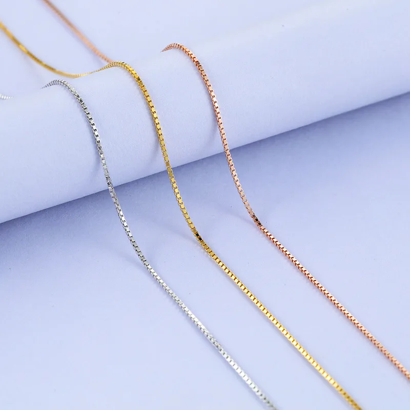 

Genuine 18k gold rose gold plated 925 sterling silver box chain necklace sterling silver 925 link chain for jewelry making