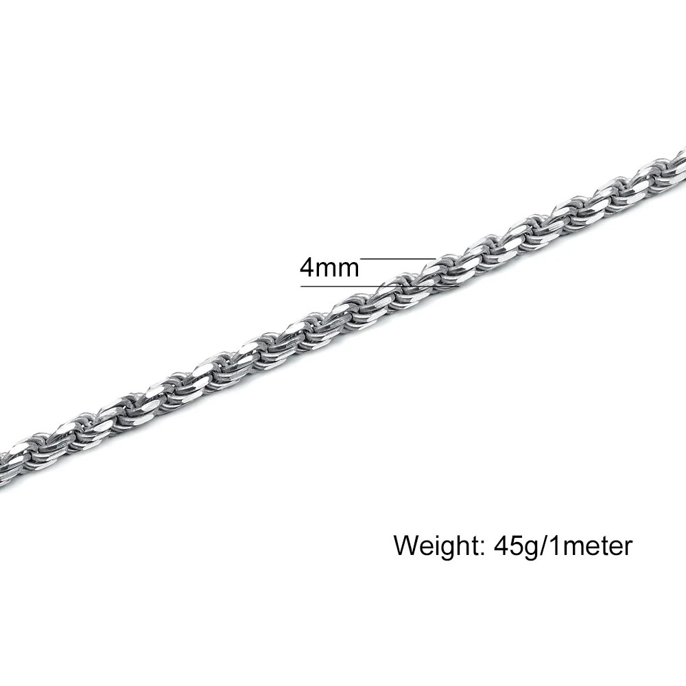 

Wholesale Big Twist 4mm Diamond Cut 925 Sterling Solid Silver Rope Chain in Roll for Jewelry Making