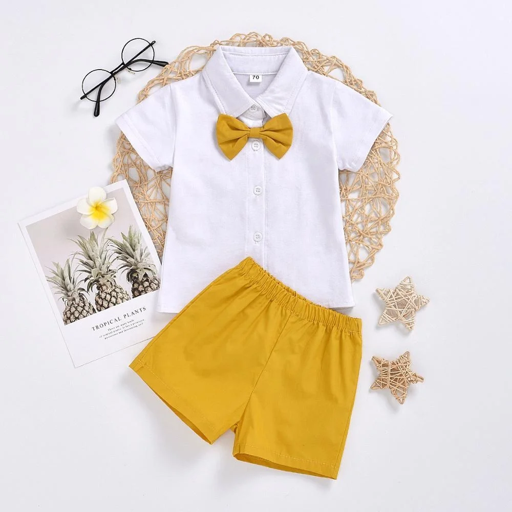 

B52918A 2020 Summer new little boys pure color casual two-piece shorts set, Shown