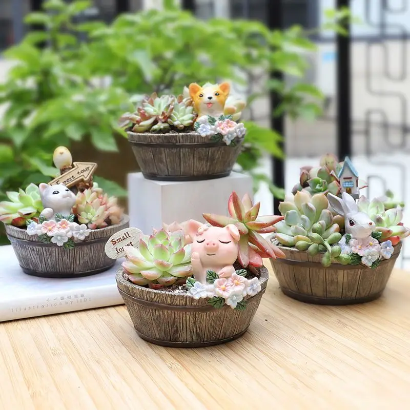 

STARLIGHTS Small Animal Cartoon Painting Resin Container Flower Plant Pot Planter Home Office Decorative Pots