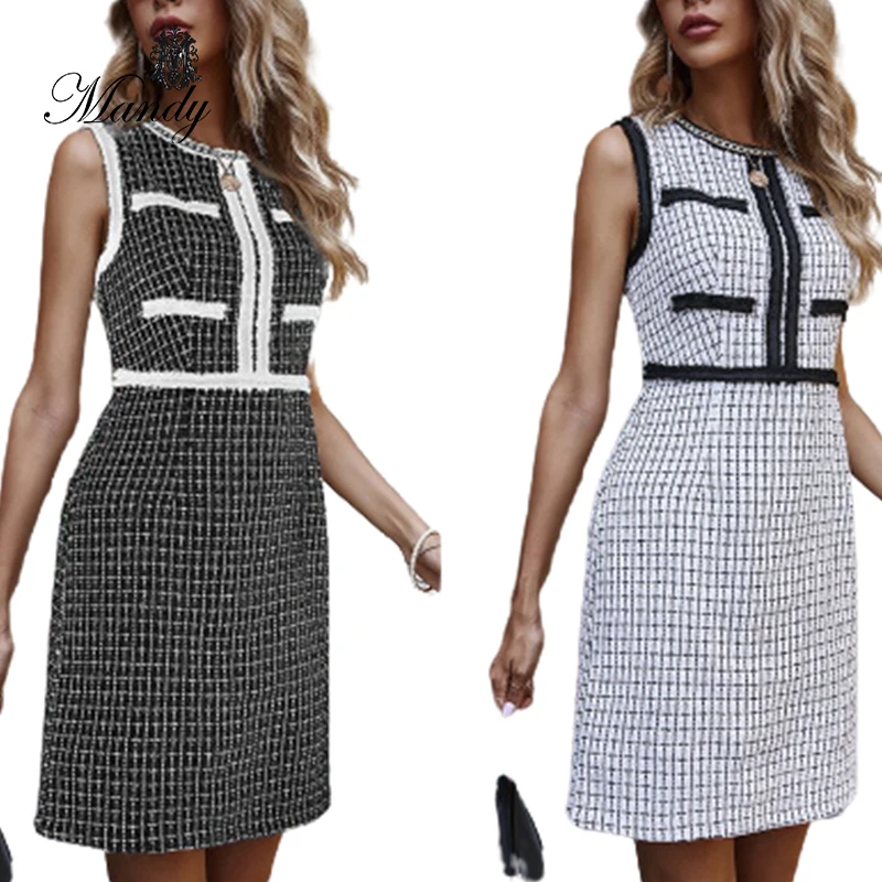 

New arrival 2021 sleeveless plaid pattern casual ladies women