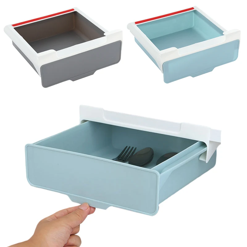 

Amazon Hot Sale Large Capacity Punch-free Holder Storage Box Hidden Self-adhesive Under Desk Drawer, Grey, blue