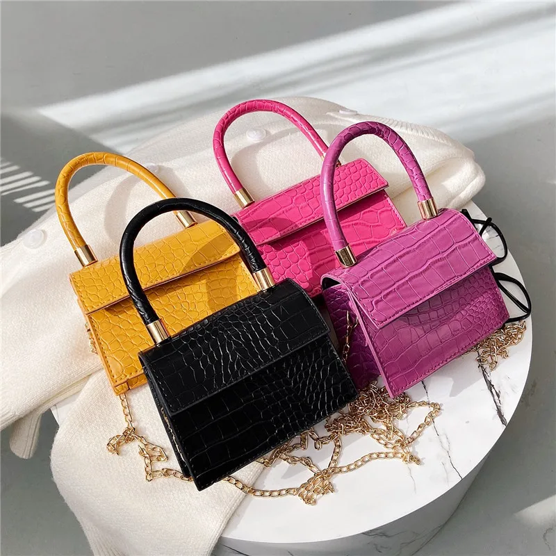 

FANLOSN New Pu Leather Crocodile Pattern Small Handbags Womens Mini Bags Mini Flap Satchel Bag, Black,yellow,white,red,black,orange,pink