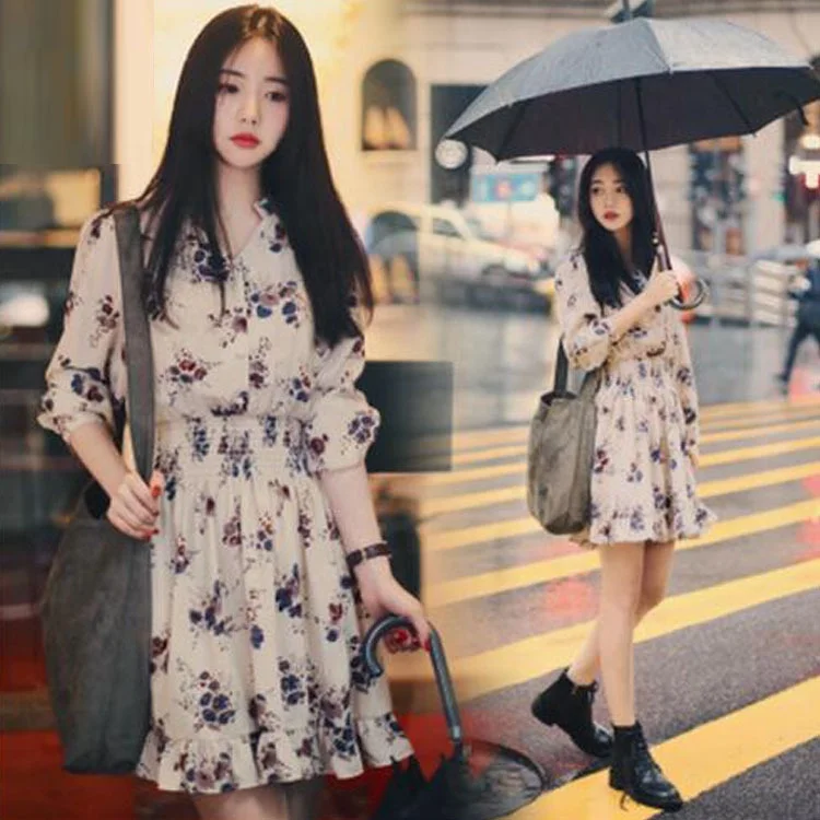 

XMM-9912 2021 new ladies wears dresses casual vintage korean spring and summer dress