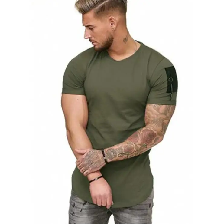 

2021 Summer Short Sleeve Blank T Shirt Men Round Neck T Shirt With Pocket Custom Printing Logo Solid Color Tops Sport Tee, 7 colors