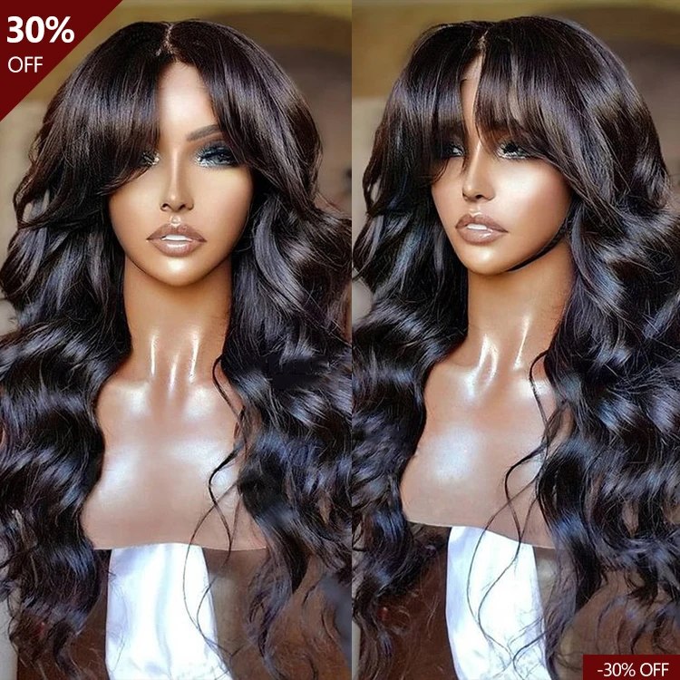 

Chwap 24inch raw virgin bleached knots human hair T part wig Loose Body Wave Wig with bang