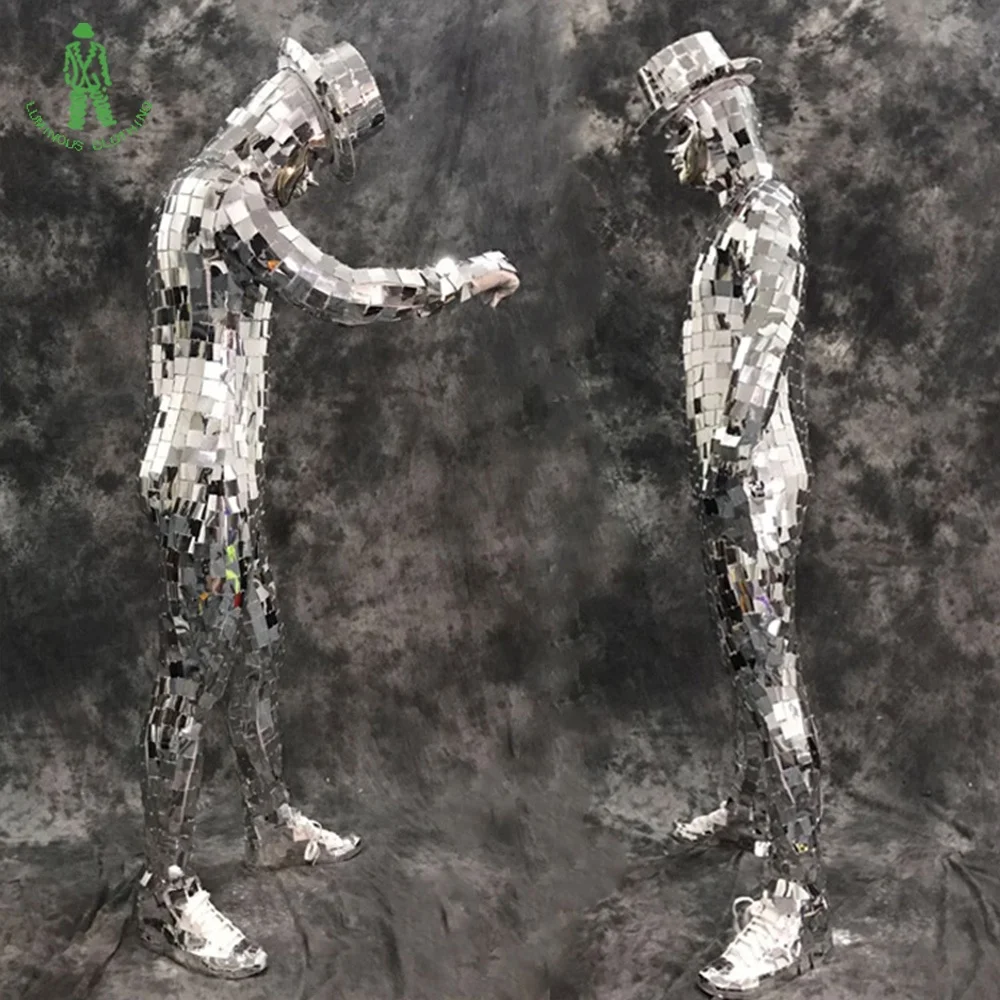 
Mirror Jumpsuit Fashion Costume DJ Club Party Nightclub Stage Dancer Wear Mirror Reflective Suit Clothing dance costumes 