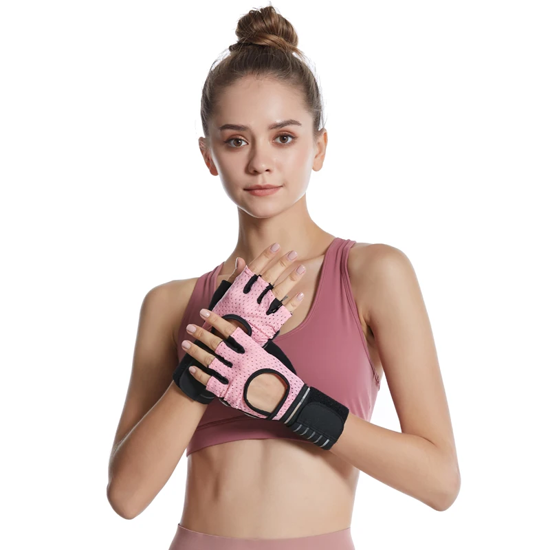 

Manufacturer customizable logo gym mitts breathable half finger workout fitness exercise weight lifting mitts, Gray pink or others