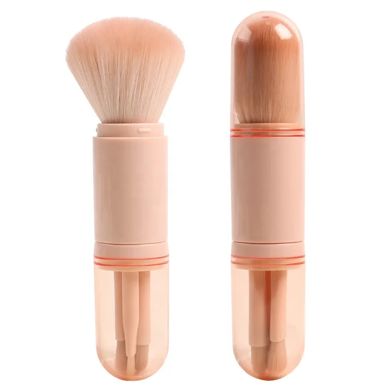 

Four in one skin color retractable make-up brush portable make-up brush beauty tool Mini Eye Brush opp package