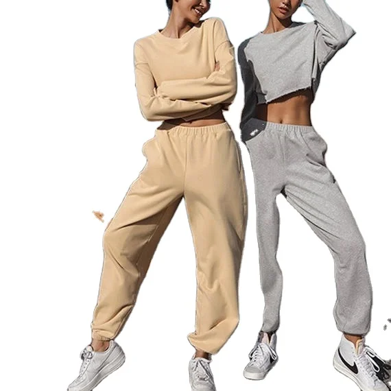 

Hot Sale Women Two Piece Set Sweatpants Crop Top Hoodies Women Sweatshirts Set