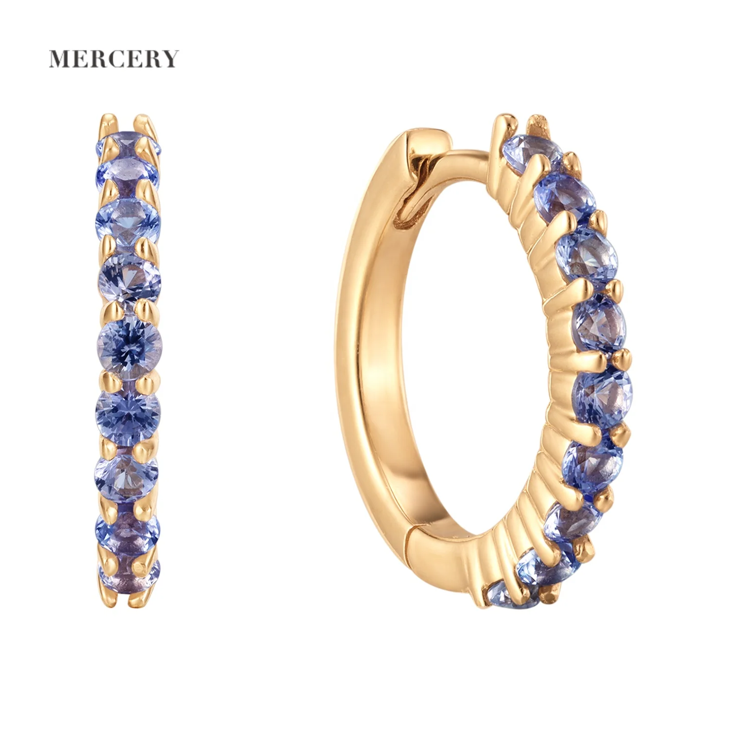 

Mercery Jewelry December Birthstone Natural Tanzanite Purple Gemstone earring 14k Solid Gold Huggie Hoop Earrings Birthday Gift