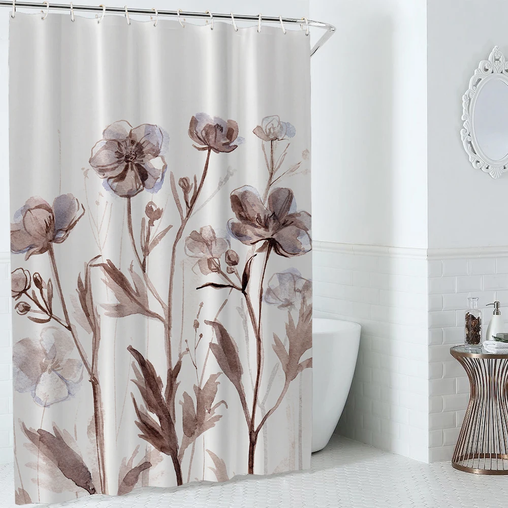 

i@home polyester waterproof 3d printing flower design shower curtains with 12 Hooks, Customer's request