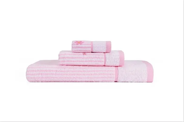 
China wholesale 100% cotton cheap towel 3pcs as 1set pink stripe soft towel wholesale towels cheap household goods 