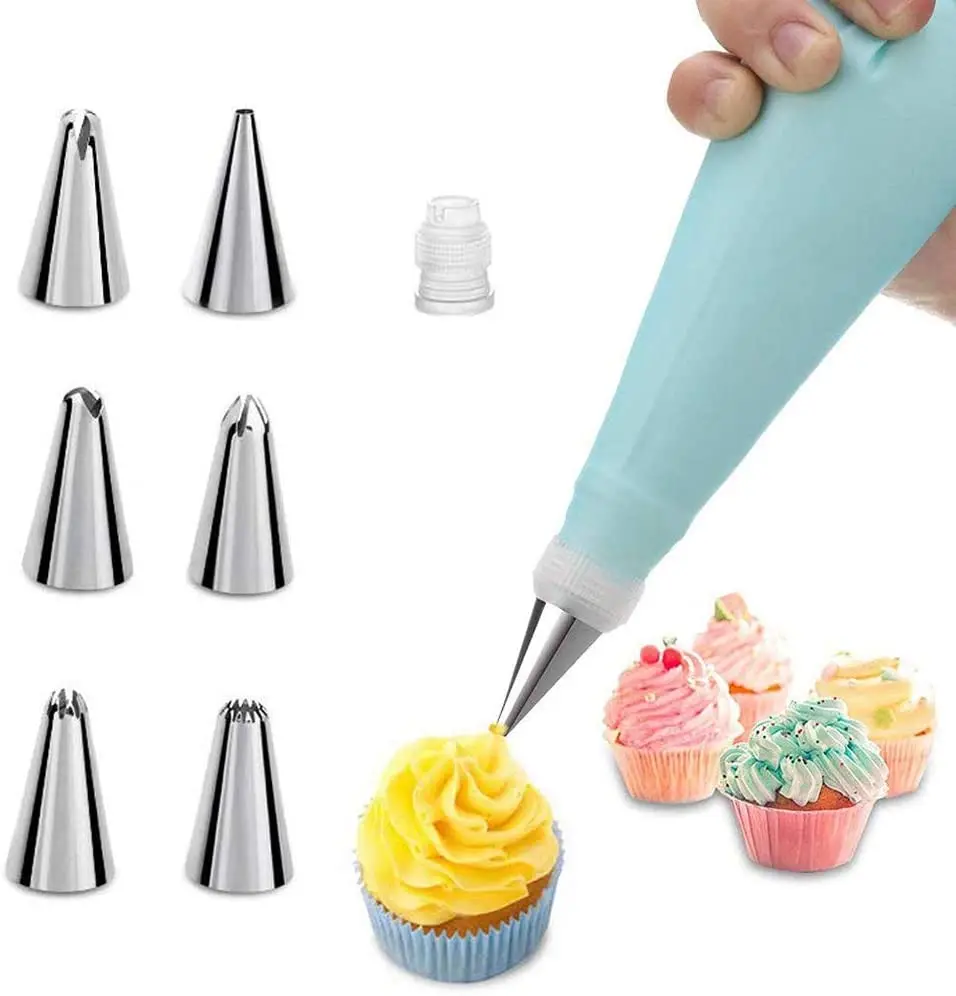 

8Pcs/Set Reusable Baking Supplies Cake Decorating Tools Kit Piping Bags Silicone Pastry Bags For Bakeware, Pink,blue