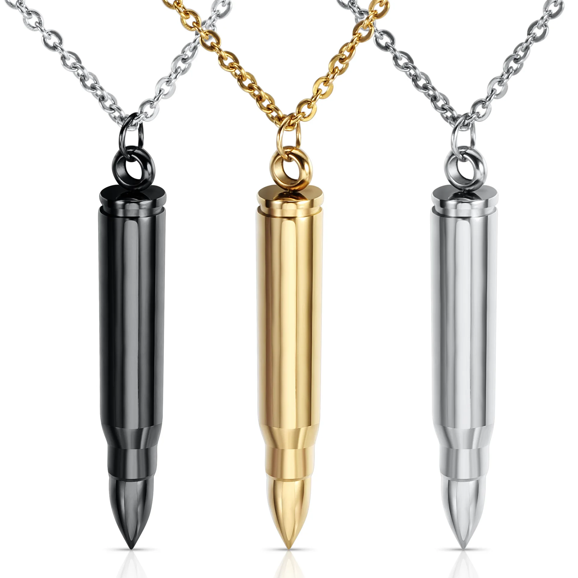 

Titanium Steel Men Jewelry 3 Color Bullet Necklace Pendant Wholesale Fashion Pendant Necklace Stainless Steel Jewelry