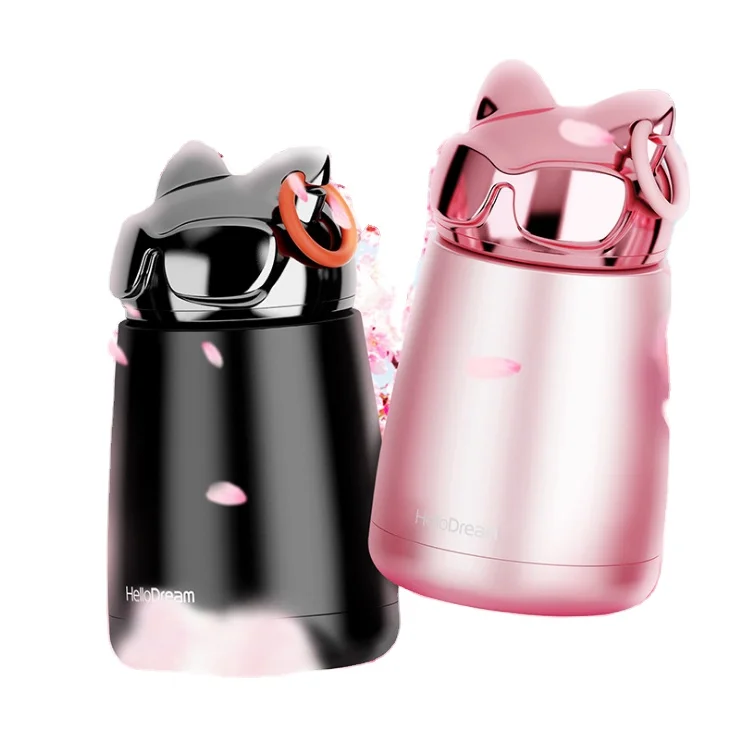 

300ml Cute Cat portable double stainless thermos steel insulation Wide Mouth thermos Cartoon vacuum flasks, Customized plastic thermos