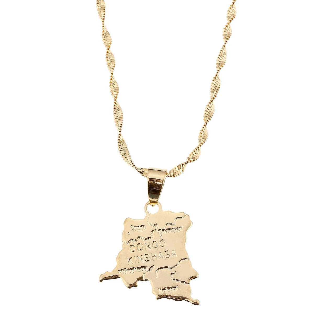 

Gold Color Democratic Republic of The Congo Map Pendant Necklace Congolese Charm Jewelry for Women Girl