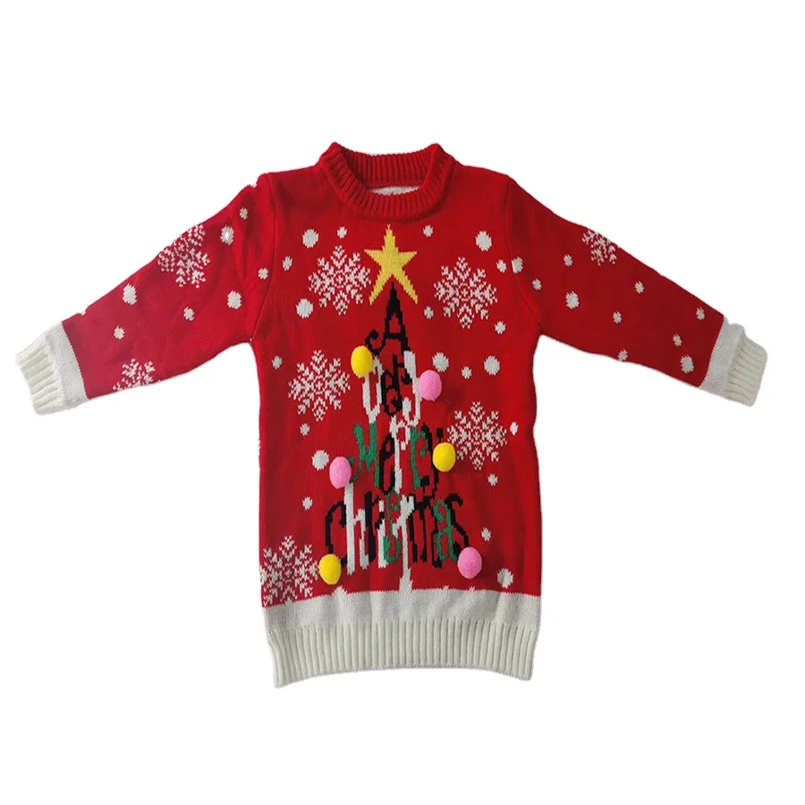 

Wholesale High Quality Christmas Day letters sweater with round neck loose red warm sweater for children and adults, Custom size