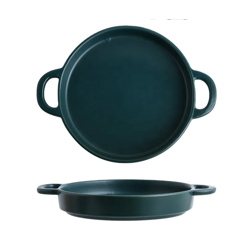 

Home Ceramic Cooking Pan Stoneware Frying Pan round Roasting Pan for cooking, Green pink yellow black