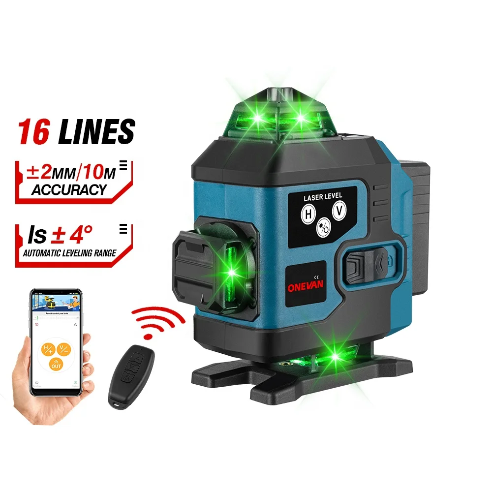 

ONEVAN 16Line 4D Laser Level Self Leveling With Digital Display 360 Horizontal Vertical Cross Rechargeable Battery Leveling Tool