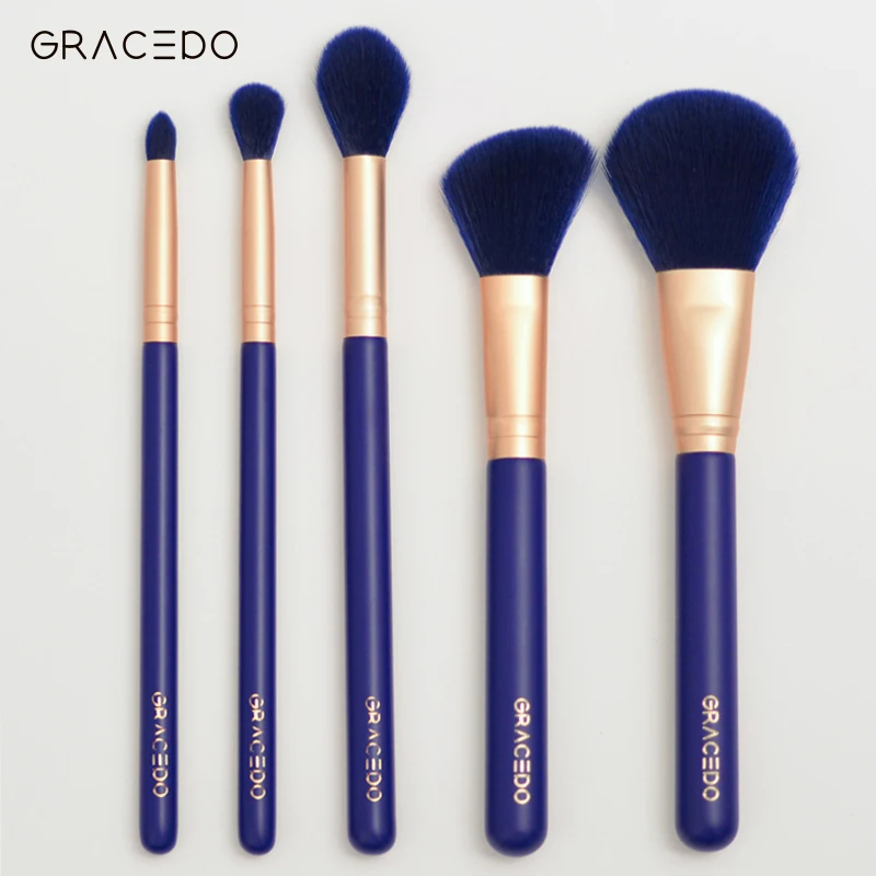 

Factory Price Free Shipping Profession Beauty Tools Aluminum Ferrule Hot Stamping Logo 5pcs Makeup Brush Set, The makeup brush set color can be customized