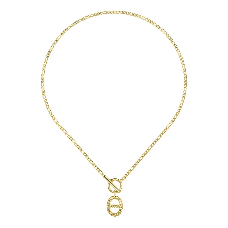 

Latest 14K Gold Plated Stainless Steel Jewelry Twist Theta Pendant OT Buckle Gradient Chain Necklace P203157