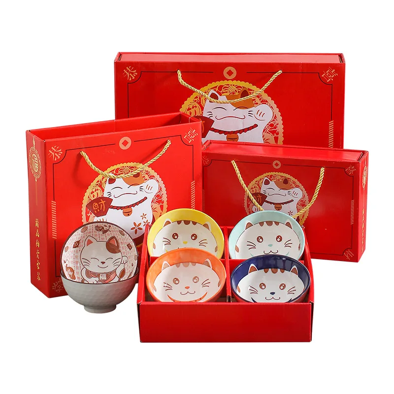 

HY Lucky cat cartoon Japanese rice bowl ceramic gift tableware, chopsticks set