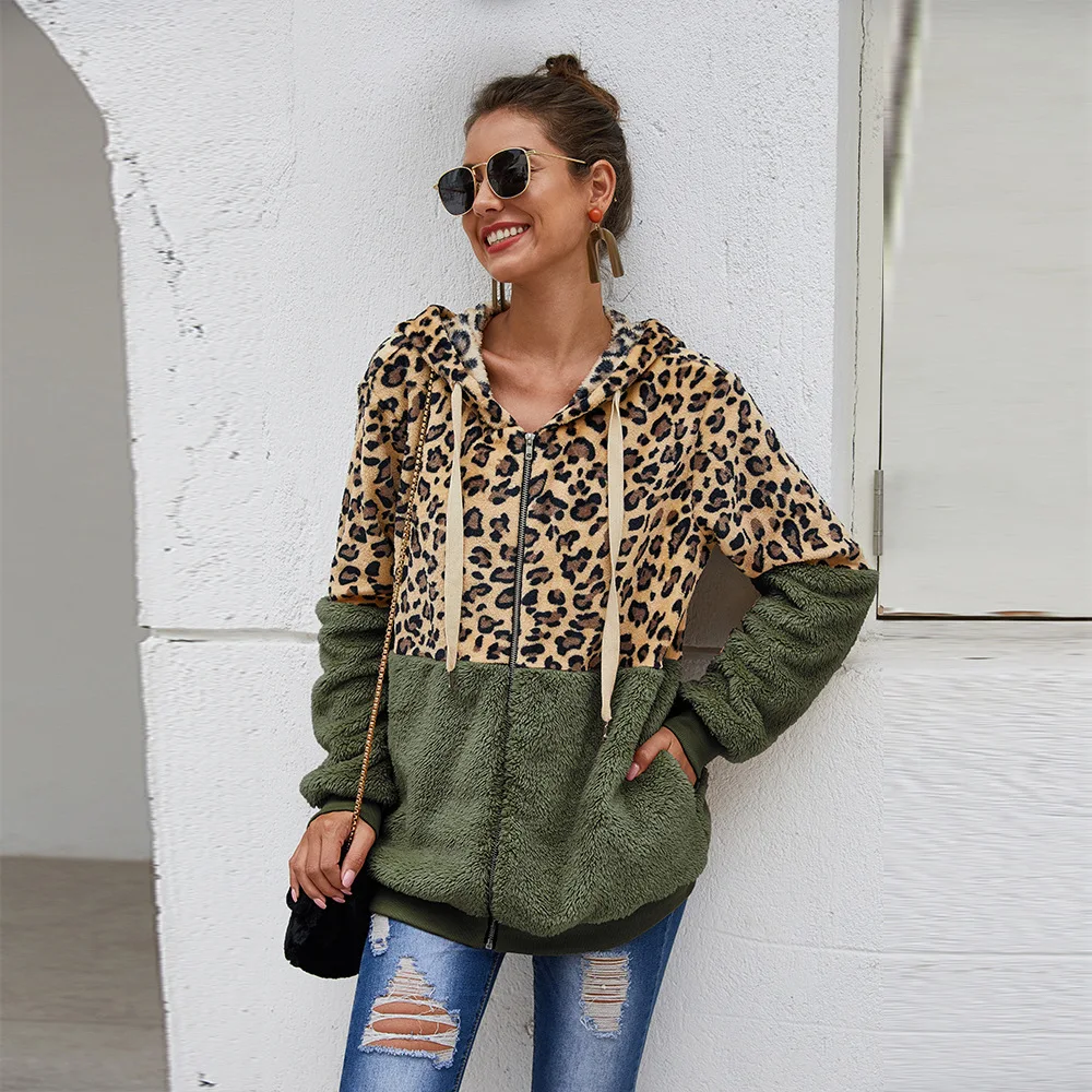 

Women Hooded Leopard Hoodies Casual Zipper Long Sleeve Hoodie Fashion Top Warm Coat Polerones Mujer Autumn Winter Sweatshirts, As pictures