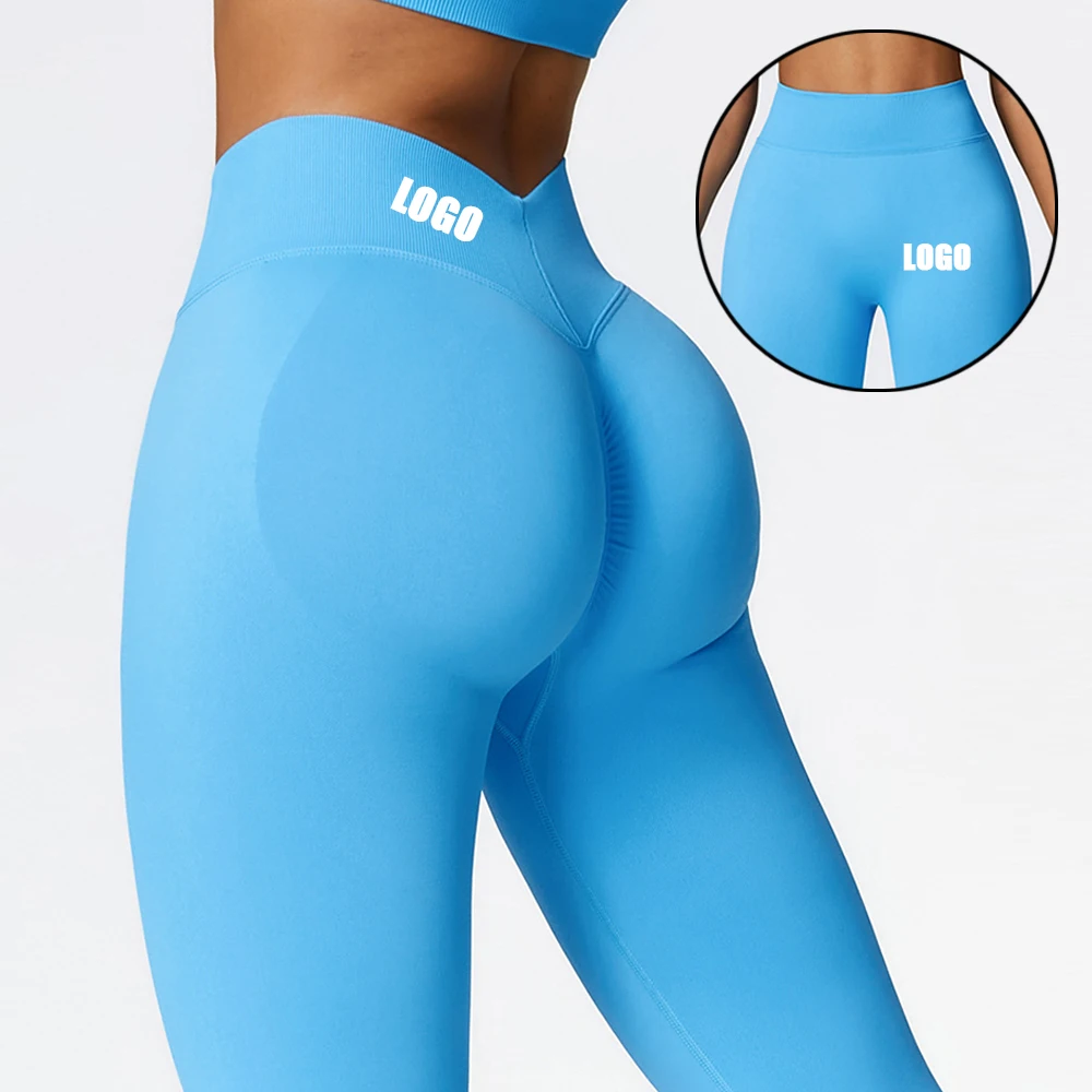 

Sport Custom Logo Yoga Deportivos Push Up Lift Bum Efecto Muscular V Back Gym Leggings For Women