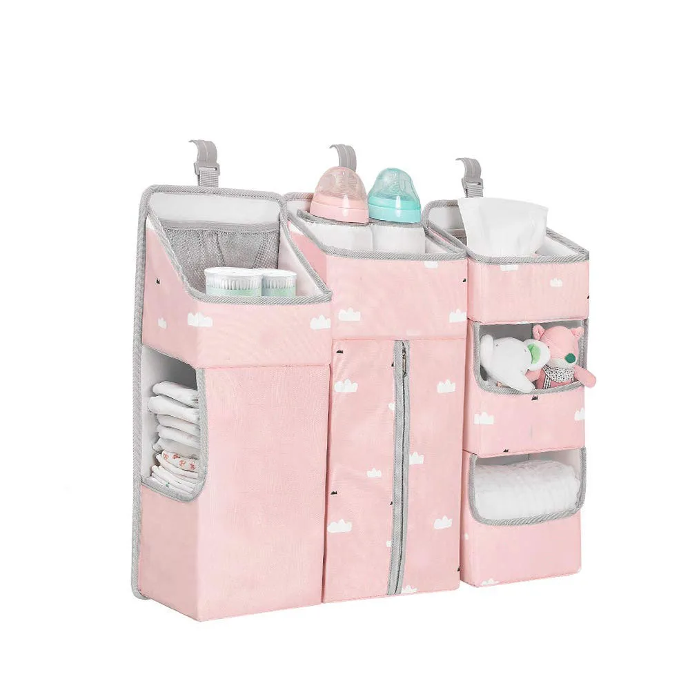 

Hanging Diaper Organizer and Baby Diaper Caddy Hanging Nursery Organizer Baby Bed Organizer, Pink bule ,customized color is available