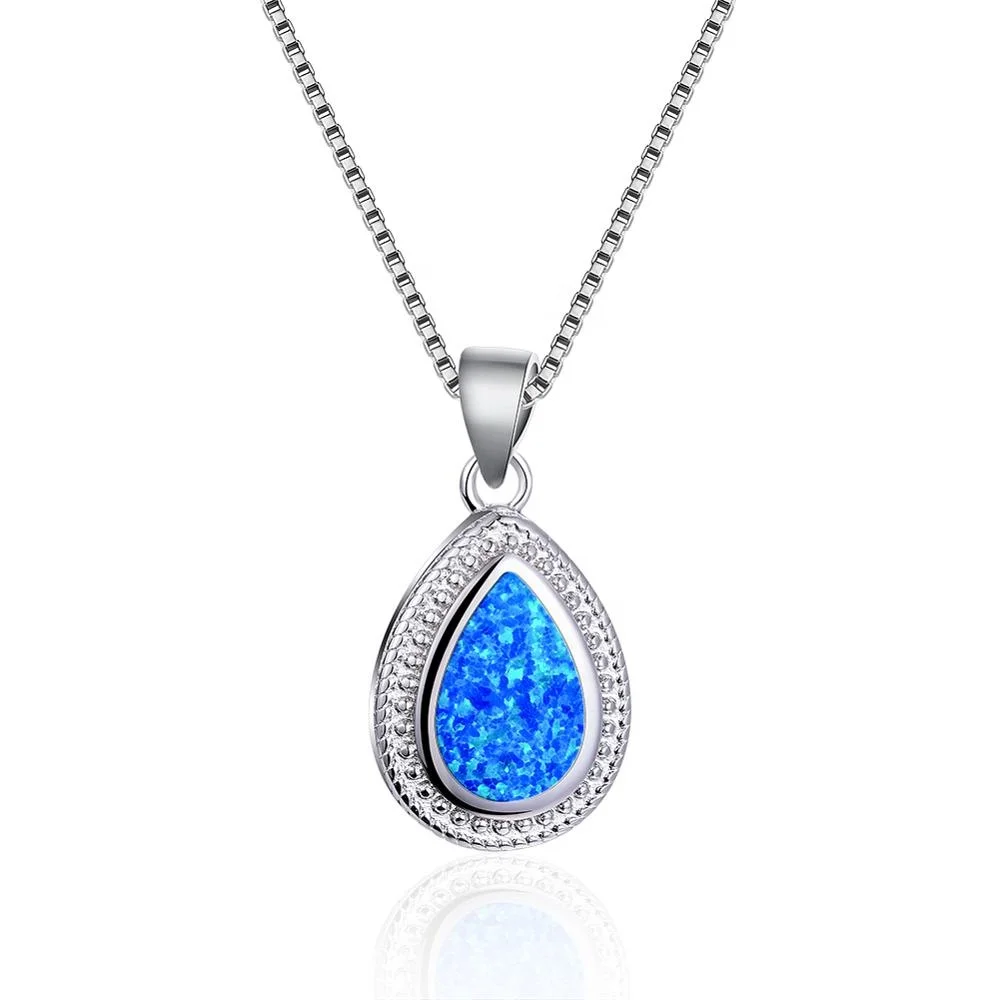 

Fashion blue opal S925 sterling silver zircon clavicle chain female necklace