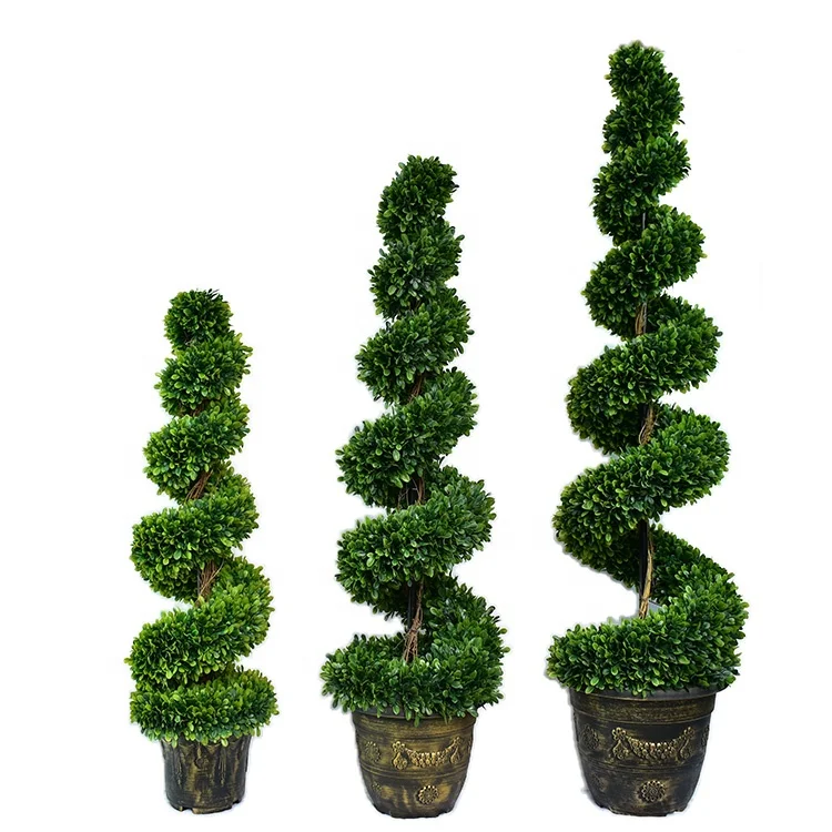 

High quality artificial spiral christmas trees Spiral Boxwood Artificial Topiary Trees Bonsai in Plastic Pot for Garden