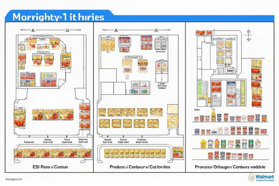 Walmart store layout showing chili product locations in canned goods and produce sections